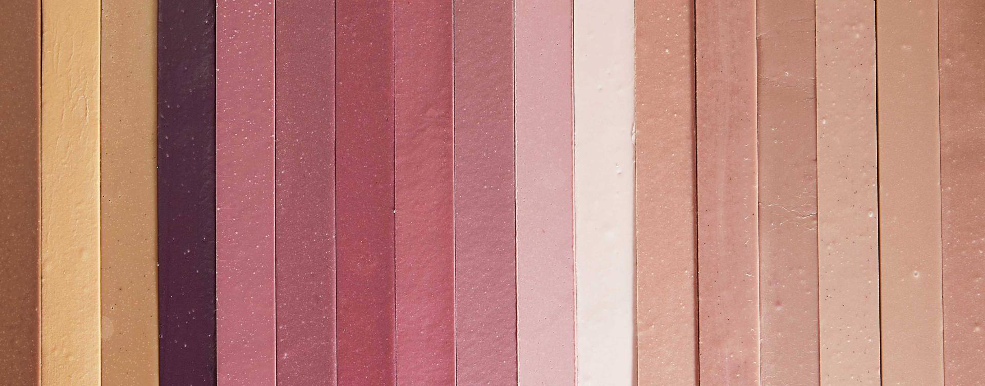 strips of ruby ganache in a gradient